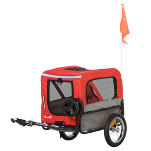 Remolque de Bicicleta para Perros 2 en 1 Carrito para Perros de Acero con Cinturón de Seguridad Mango de Empuje Extraíble Bandera y Reflectores 129x55,5x92 cm Rojo