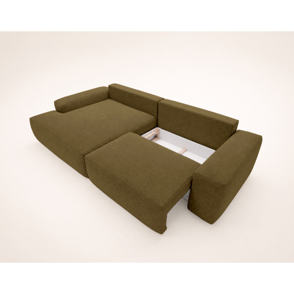 Tama - Canapé d'angle gauche 4 places convertible avec coffre en tissu - Vert