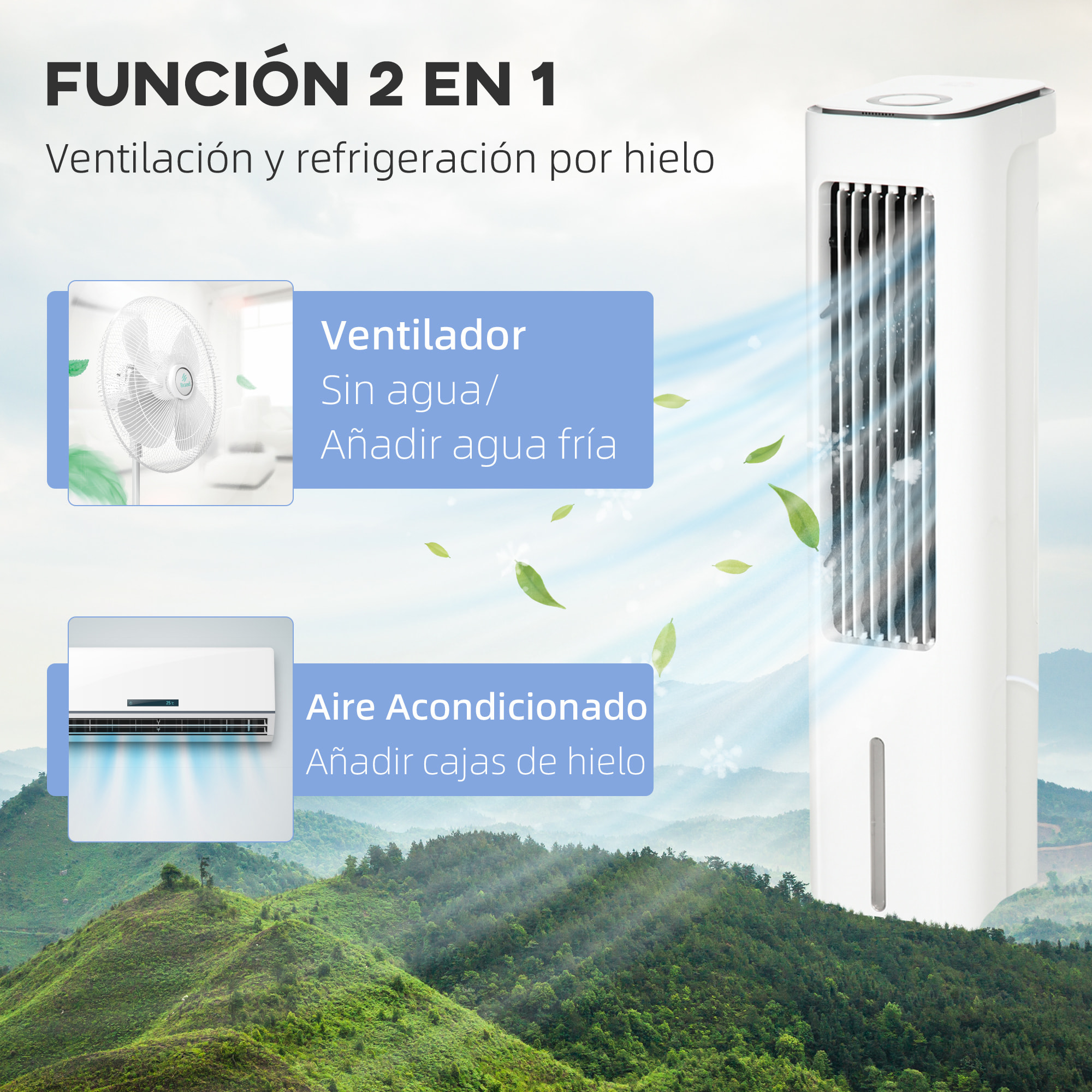 Climatizador Evaporativo 75W Altura 86 cm Oscilante con Control Remoto Depósito 5L 3 Modos 3 Velocidades Temporizador 12h y Pantalla LED Táctil 23x29x86 cm Blanco