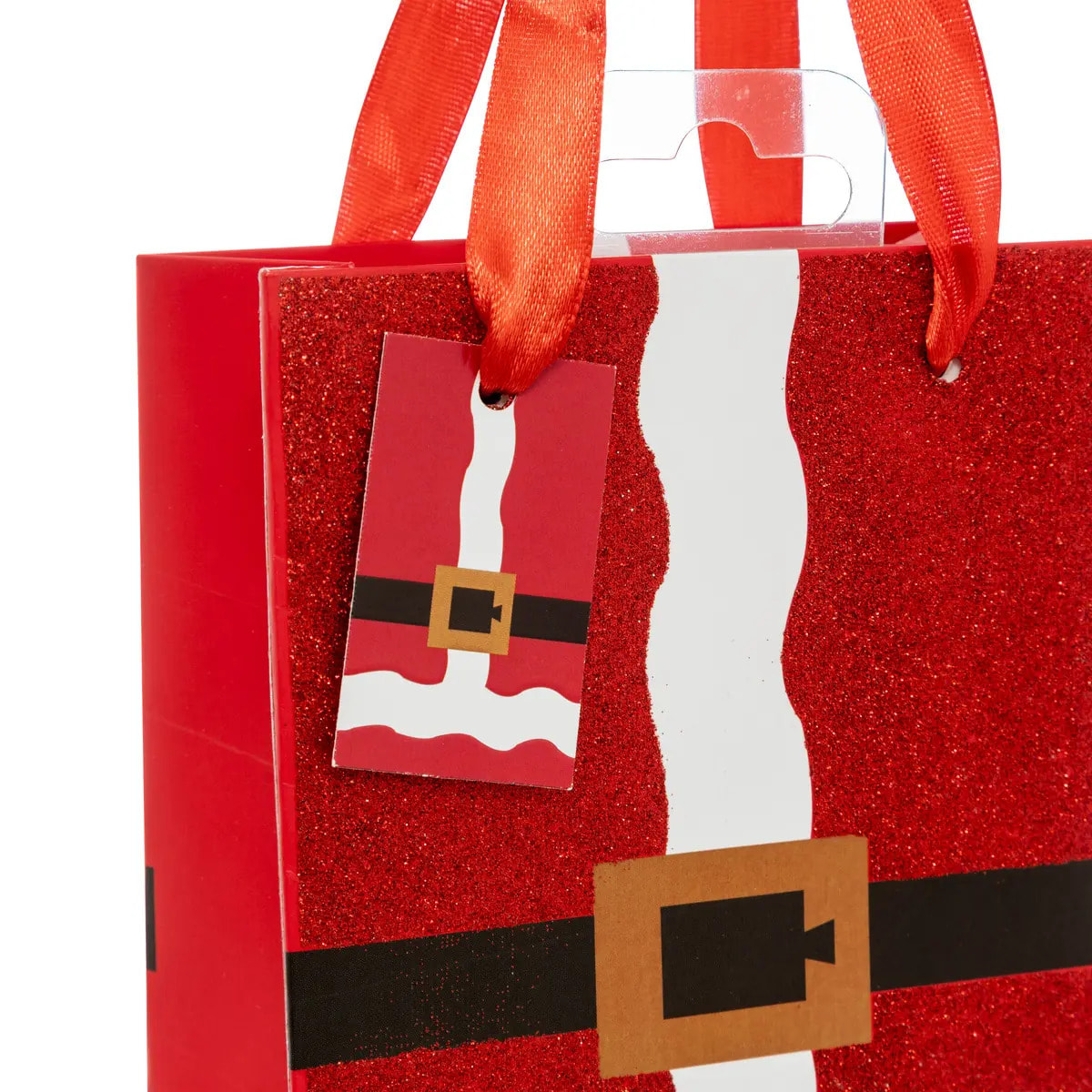 Sac cadeau imprimé taille mini tenue de Père Noël paillettes rouge