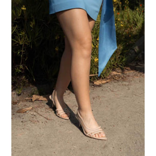 Sandalias de tacón kitten beige con vinilo