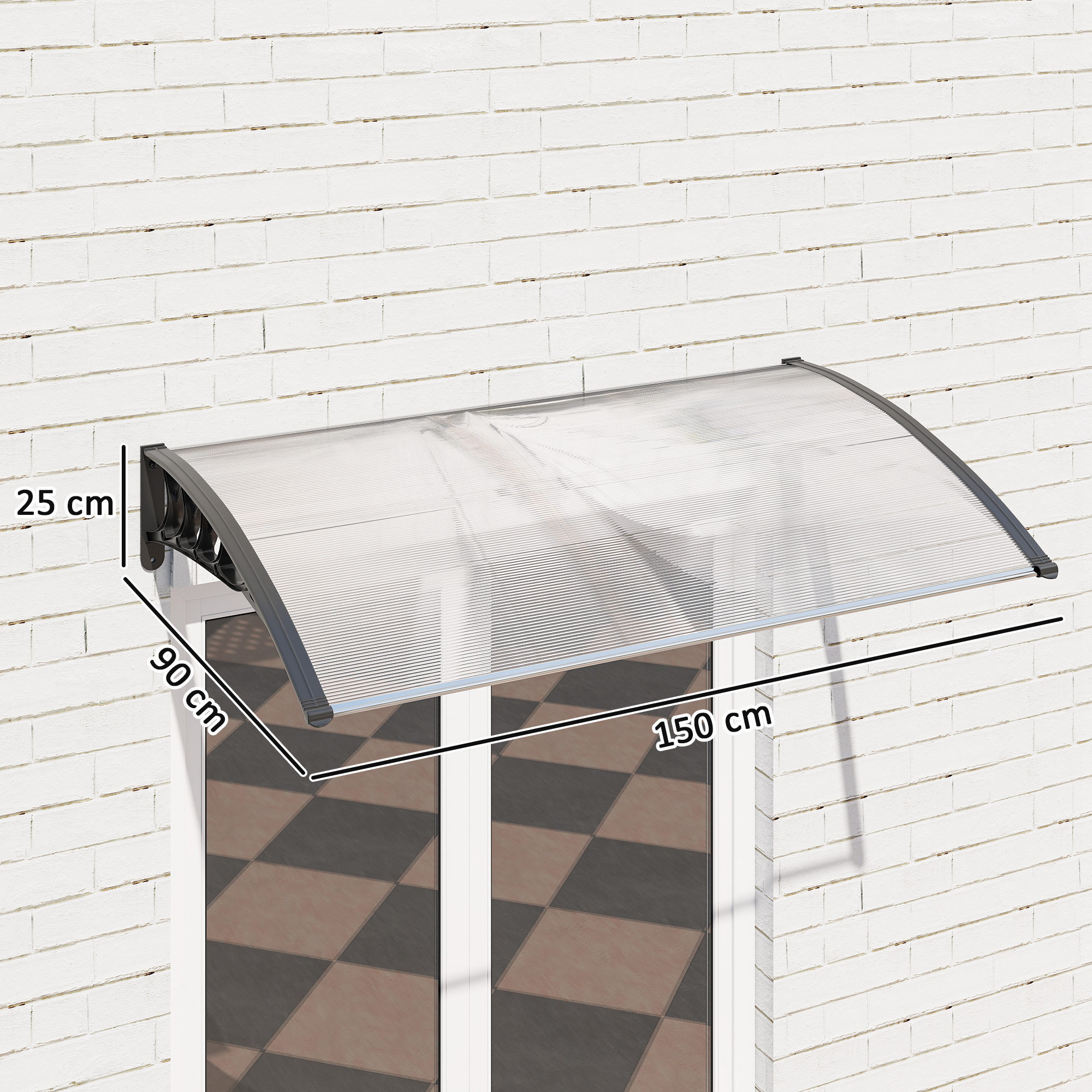 Marquesinas Exterior para Puertas y Ventanas, 150x90 cm, Tejadillo de Protección contra Sol y Lluvia, con Cubierta de Policarbonato, Soporte de Aleación de Aluminio, Blanco