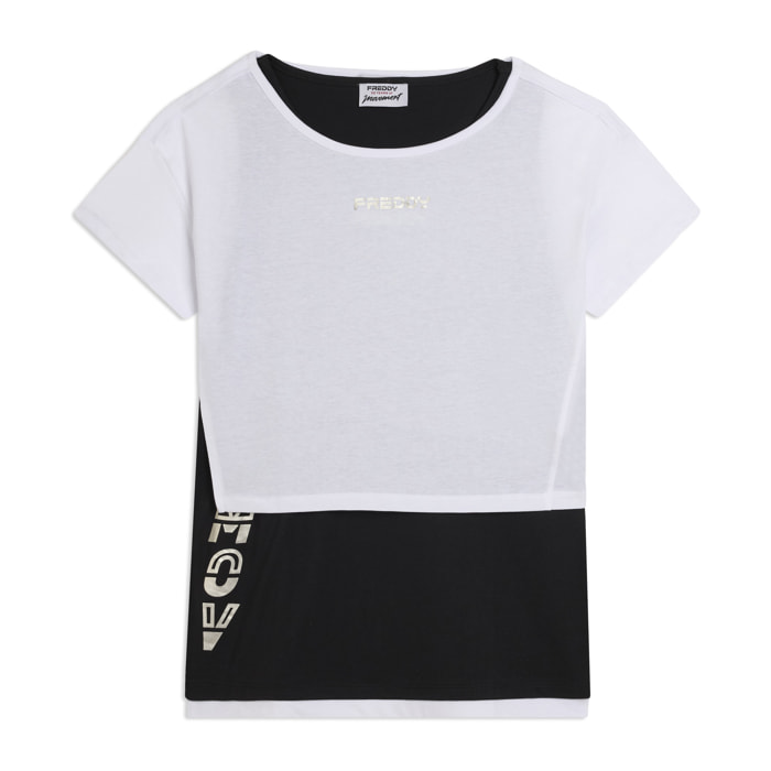 Completo t-shirt cropped e canotta con stampa perlata