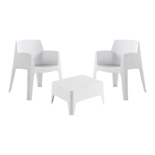 Set de muebles de exterior dos plazas, dos sillones y una mesa color blanco