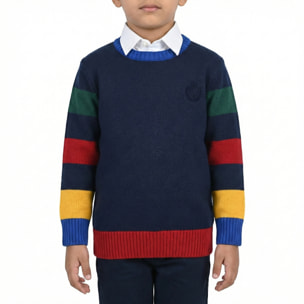 Girocollo finezza 7 con maniche a strisce colorate