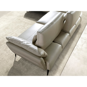 Sofá chaise longue Angel Cerdá izquierda de 5 plazas tapizado en piel de origen vacuno en arena patas de acero inoxidable en negro 341x254x94cm