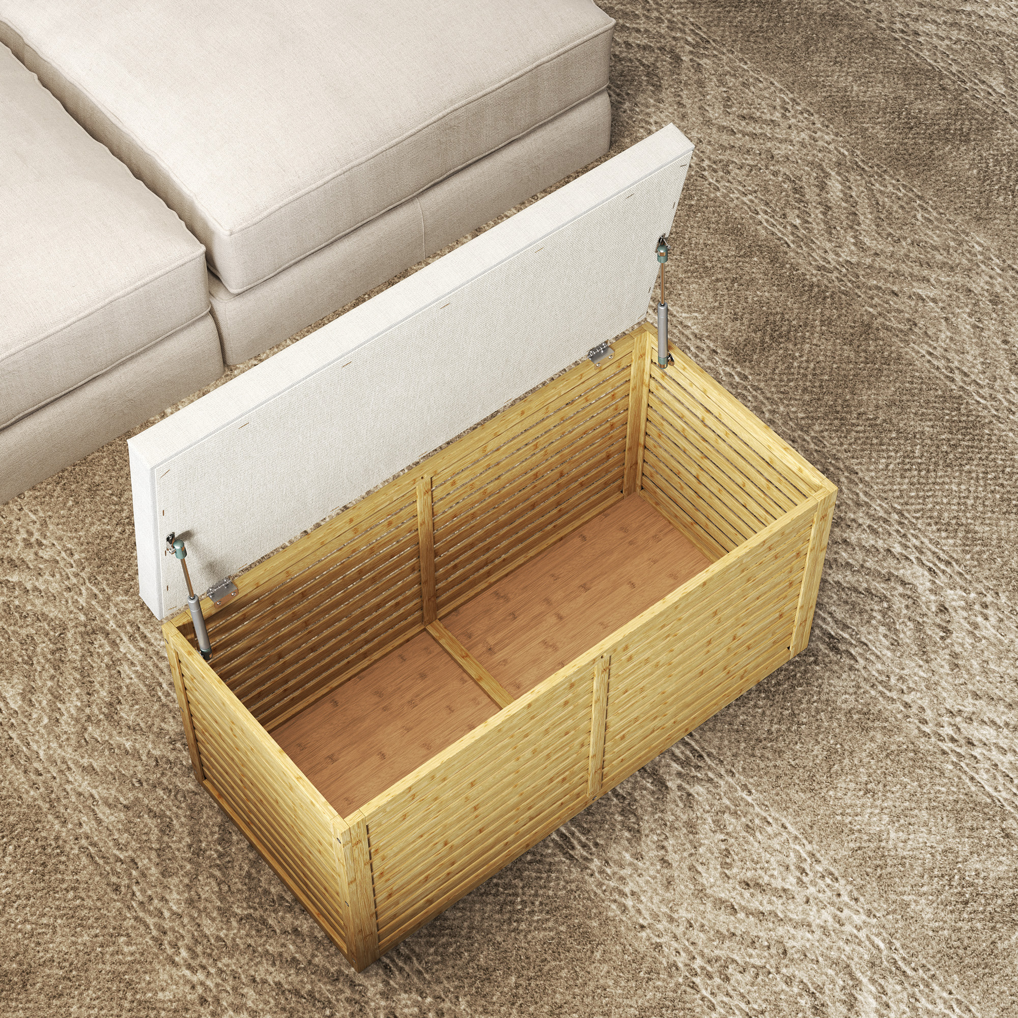 Baúl de Almacenaje para Dormitorio 122L Taburete de Almacenaje Tapizado en Lino Sintético con Cojín Marco de Bambú para Entrada Salón 90x42x43 cm Gris y Natural