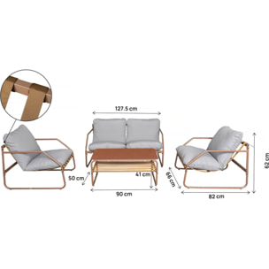 Salon de jardin en métal avec coussins "Sora" - 4 places - Terracotta