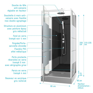 Cabine de douche carrée 80x80x220cm - SCRATCHY 80