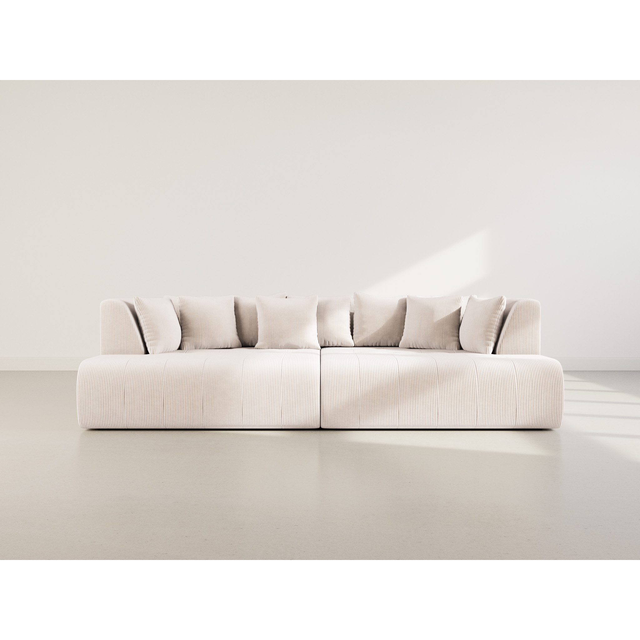 Onyx - canapé droit 4 places avec double méridienne - assise profonde - en velours côtelé - Beige