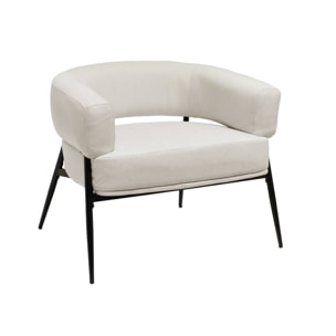Fauteuil tissu blanc dossier incurvé piétement métal L 81.5 x P 72.5 x H 69 cm - Cristo