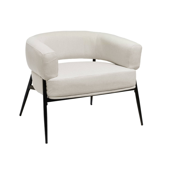 Fauteuil tissu blanc dossier incurvé piétement métal L 81.5 x P 72.5 x H 69 cm - Cristo
