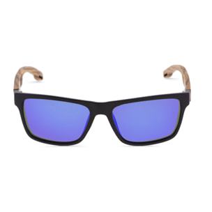 Gafas de sol OCEAN CAIMAN - Frente negro mate con patillas de madera de cebra / Revo azul
