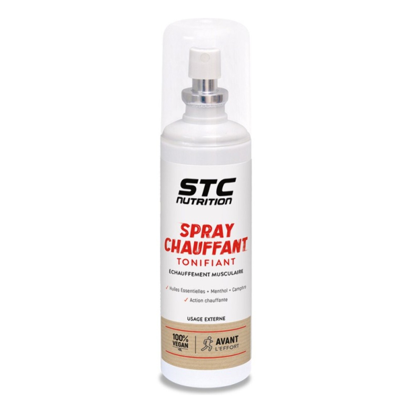 STC NUTRITION - Spray Chauffant Tonifiant - Facilite L'Échauffement Musculaire - Aide à Prévenir les Crampes & les Contractures - Huiles Essentielles + Menthol + Camphre - Vegan - Spray 75ml