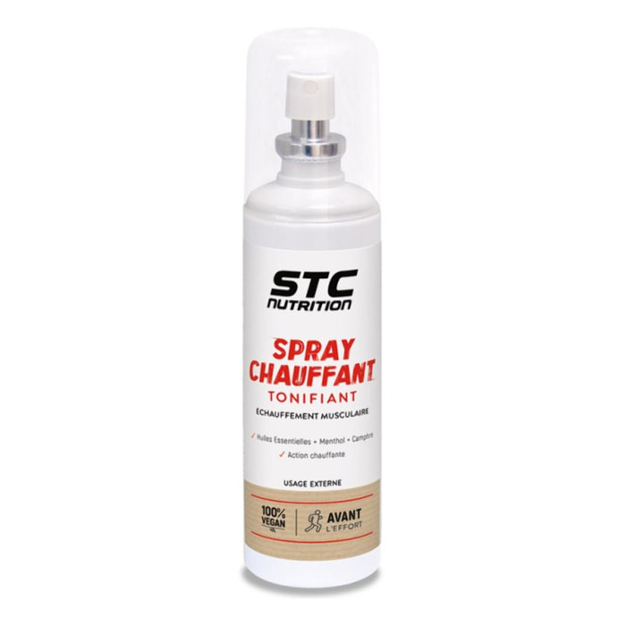 STC NUTRITION - Spray Chauffant Tonifiant - Facilite L'Échauffement Musculaire - Aide à Prévenir les Crampes & les Contractures - Huiles Essentielles + Menthol + Camphre - Vegan - Spray 75ml