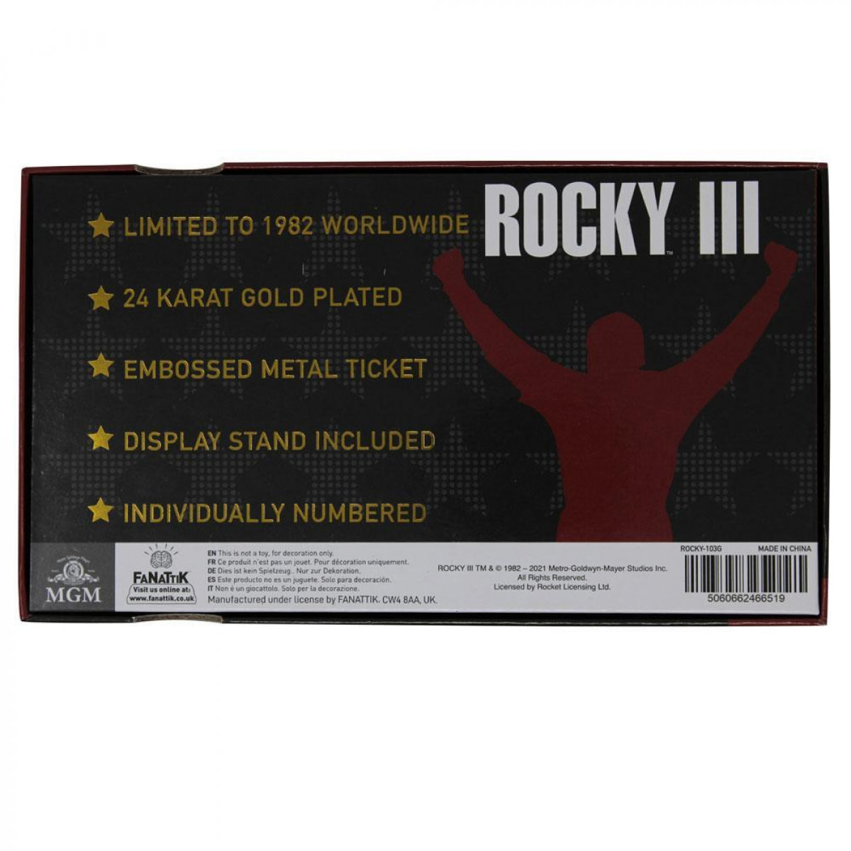 Rocky 3 Replica Biglietto del Campionato Mondiale Dei Pesi Massimi (Placcato in Oro) Fanattik