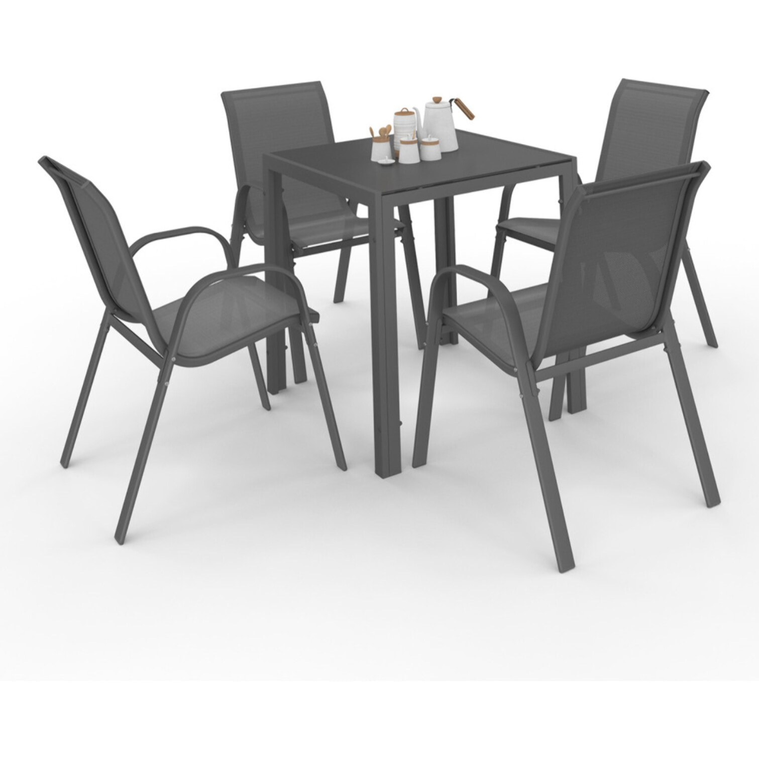 Ensemble repas Formentera 4 places gris