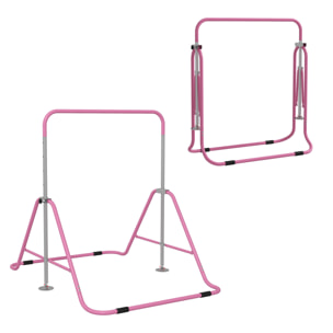 HOMCOM Sbarra per Trazioni Pieghevole per Bambini 3-8 Anni con Altezze Regolabili in Acciaio, 148x105x88-128cm, Rosa