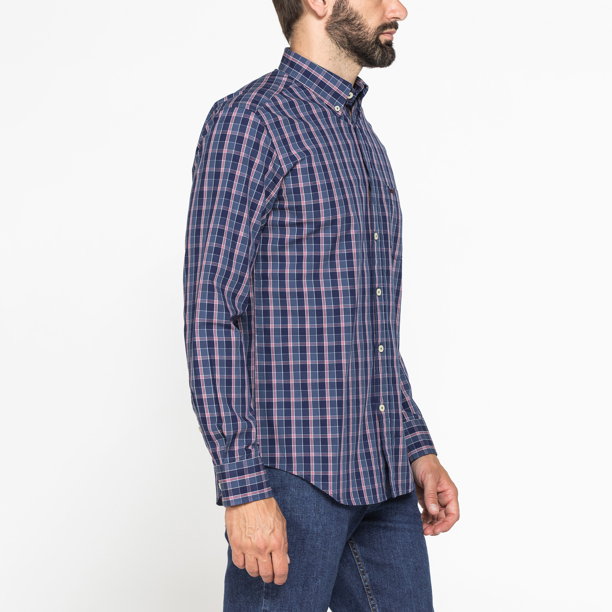 CAMICIA FANTASIA TINTO FILO CON COLLO BUTTON-DOWN