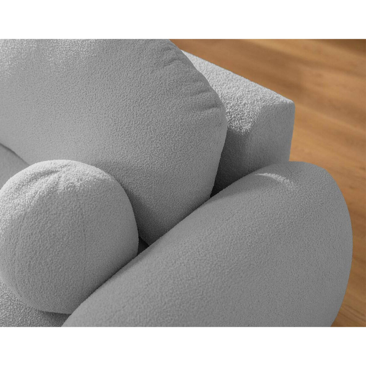 Berenice - canapé d'angle gauche 4 places convertible avec coffre en tissu bouclette - Gris clair