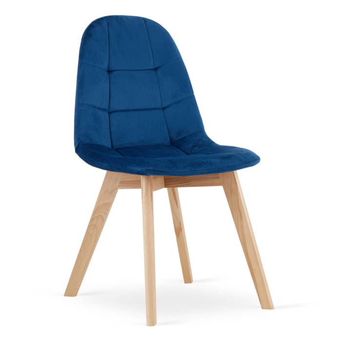 Sedia Bora in velluto blu scuro con gambe in faggio