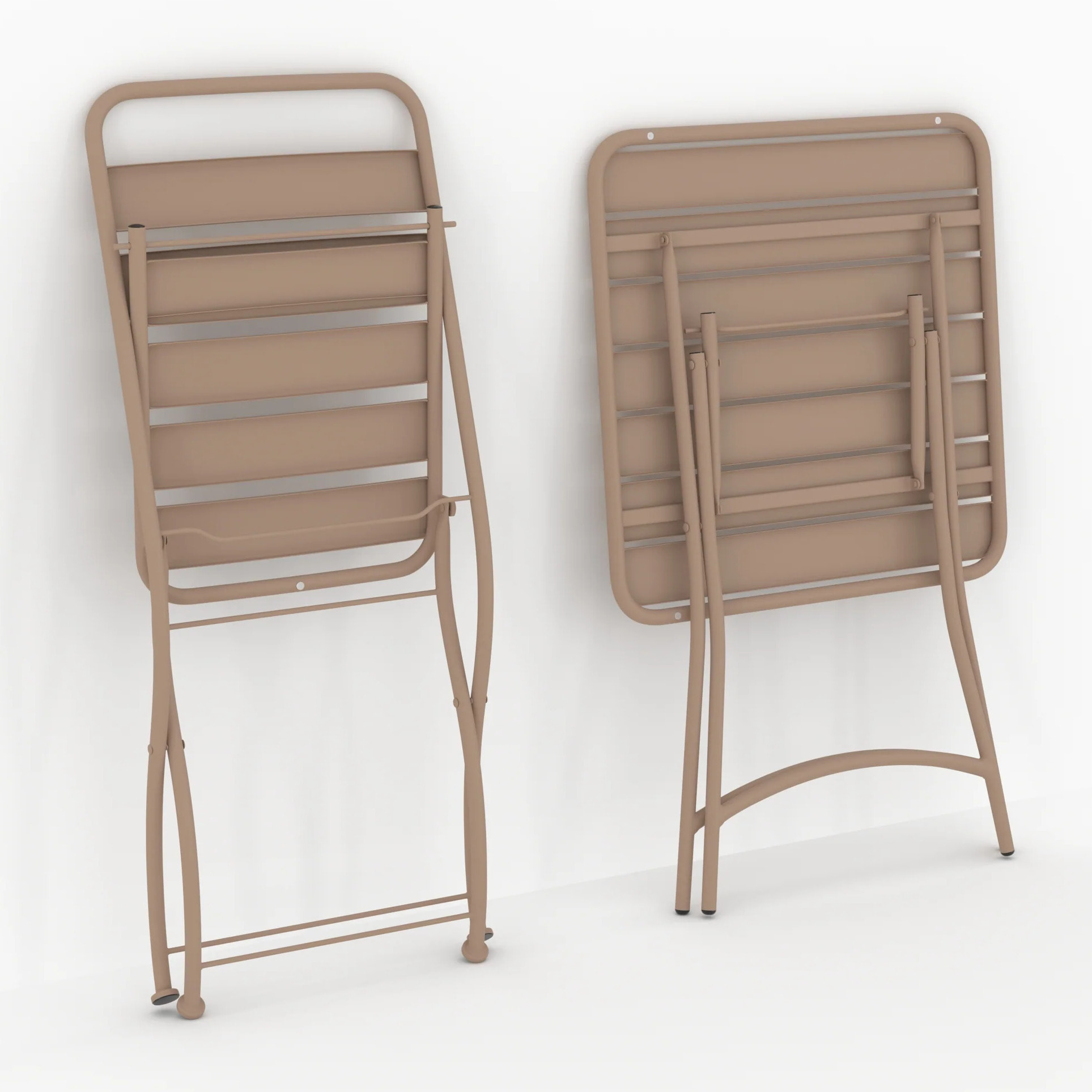 Table et chaises de jardin pliantes 2 personnes en métal taupe - Yumi