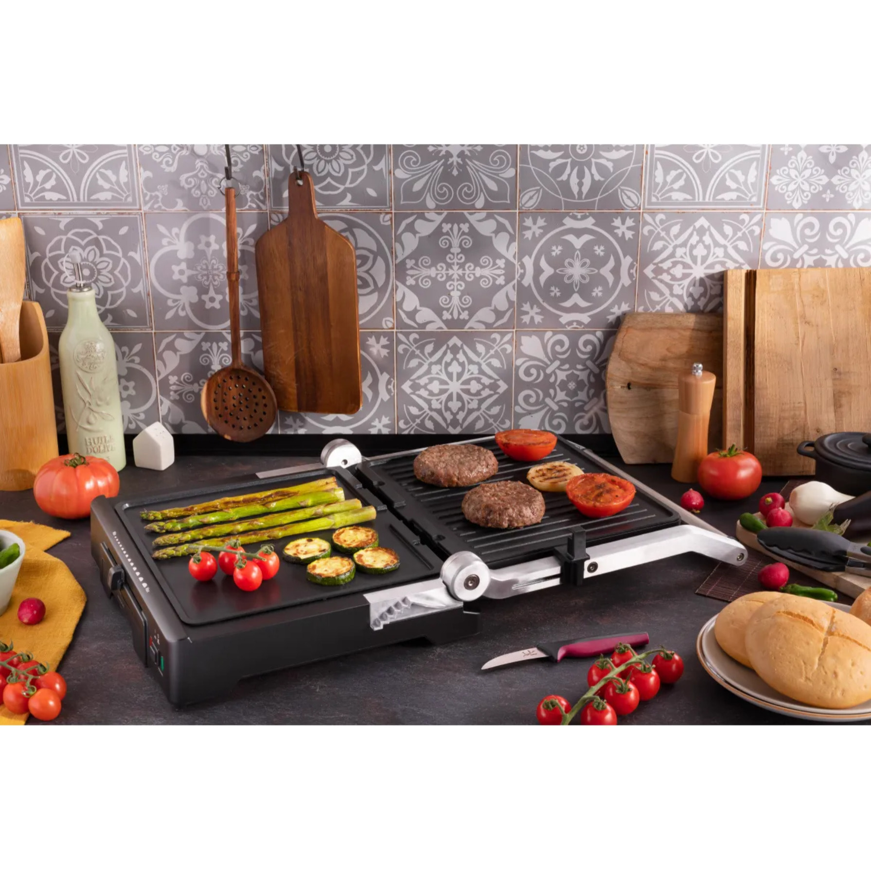 Parrilla eléctrica grill JATA GR1100 con placas mixtas (27,5 x 24 cm) antiadherentes. 2000 W