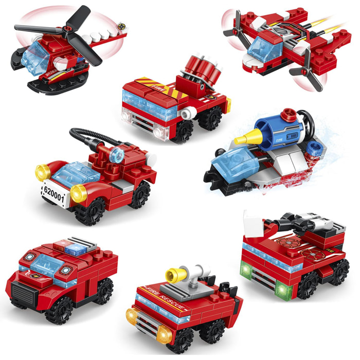 Camión de bomberos multifuncional y Mech 2 formas,8 en 2 ( cada modelo individual con 2 formas) 359 piezas