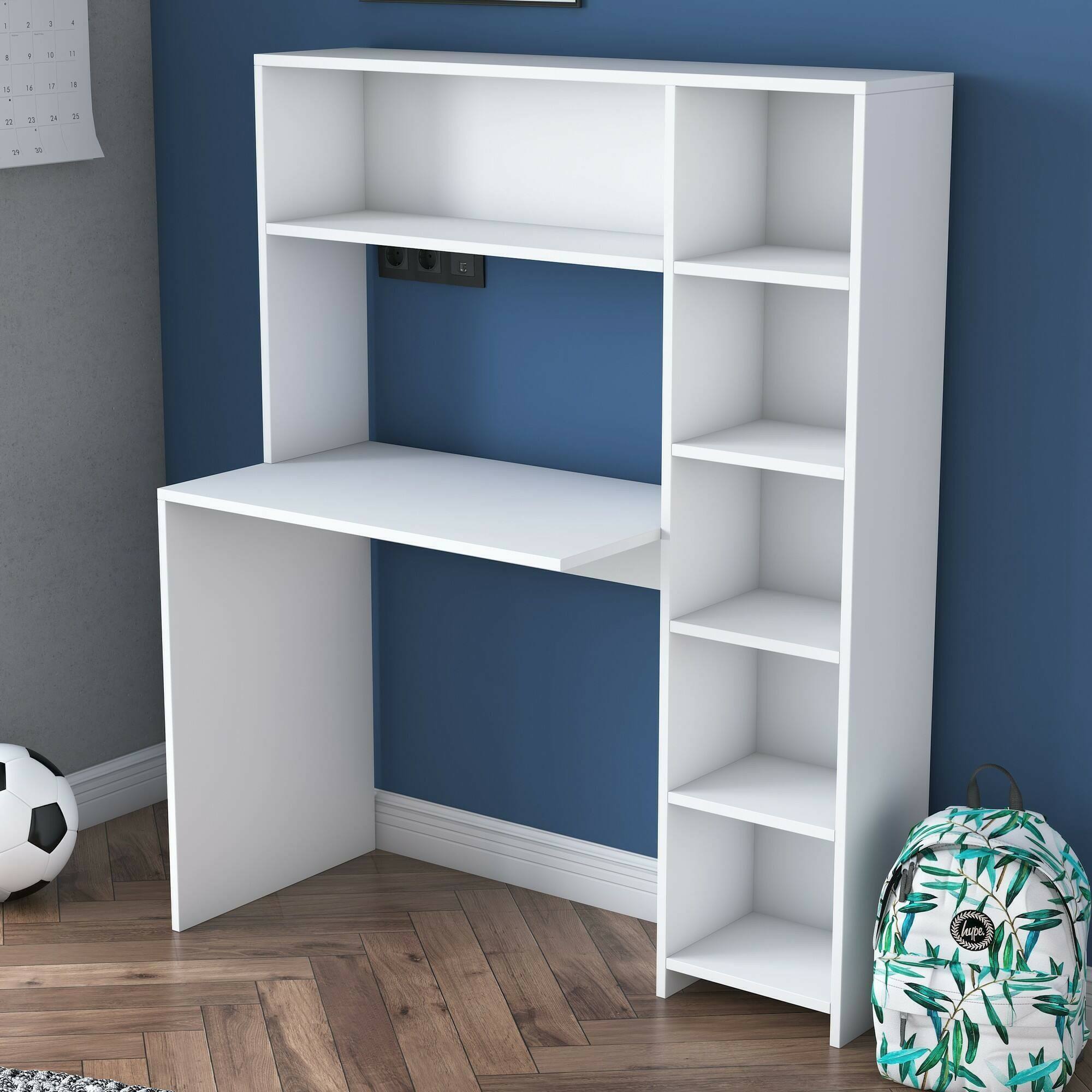 Scrivania Arapaho, Scrittoio multiuso, Tavolo per ufficio porta PC, Piano di lavoro, 113x40h142 cm, Bianco