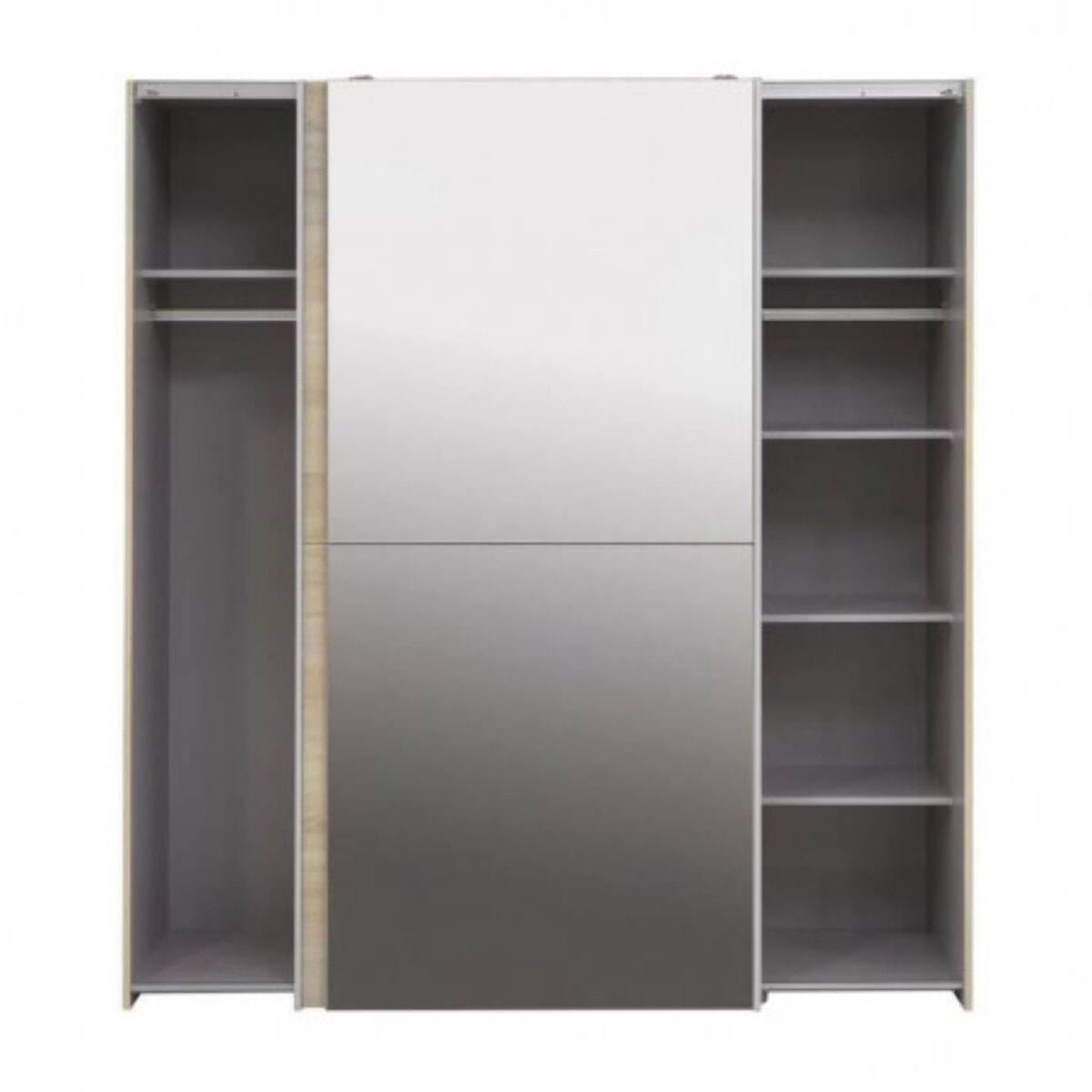 Dressing Armoire 2 portes coulissantes 5 tablettes et 1 miroir - 6 coloris - THAIS