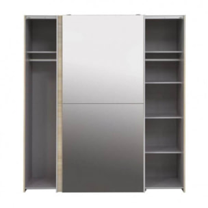 Dressing Armoire 2 portes coulissantes 5 tablettes et 1 miroir - 6 coloris - THAIS