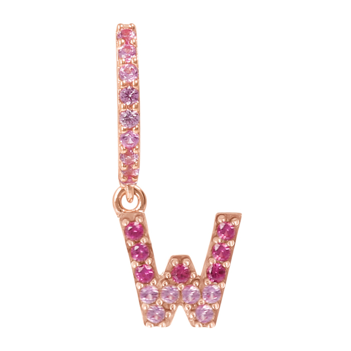 Orecchino Pendente con Lettera W in Pavé di Cubic Zirconia Rosa