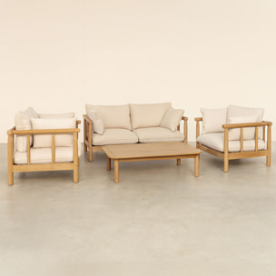 Salon de jardin en bois d'eucalyptus et coussins gris 4 places NOSARA