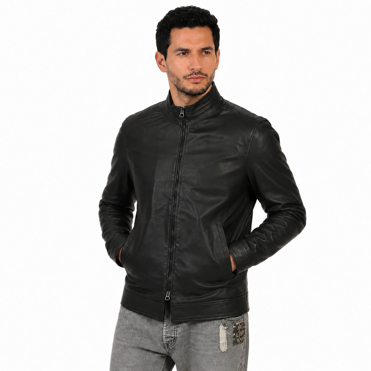 Giubbino in vera pelle di vitello Nero