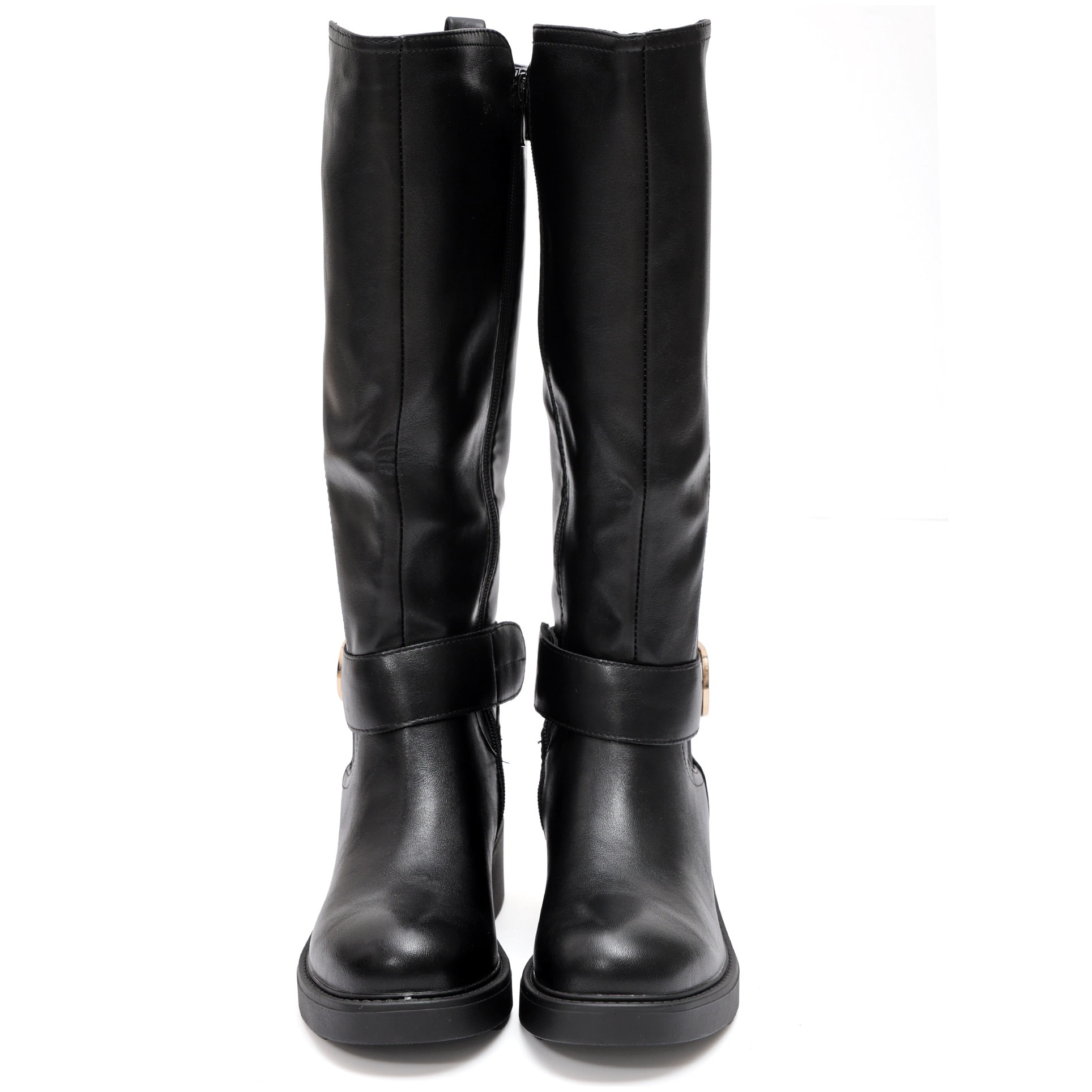Stivale in simil pelle con fascia elastica e cinturino dorato