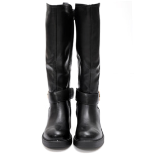 Stivale in simil pelle con fascia elastica e cinturino dorato