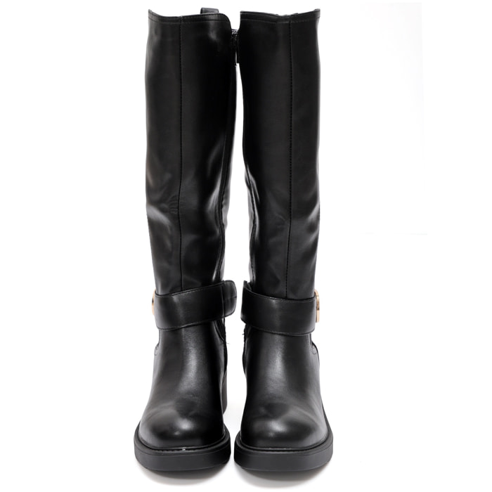 Stivale in simil pelle con fascia elastica e cinturino dorato