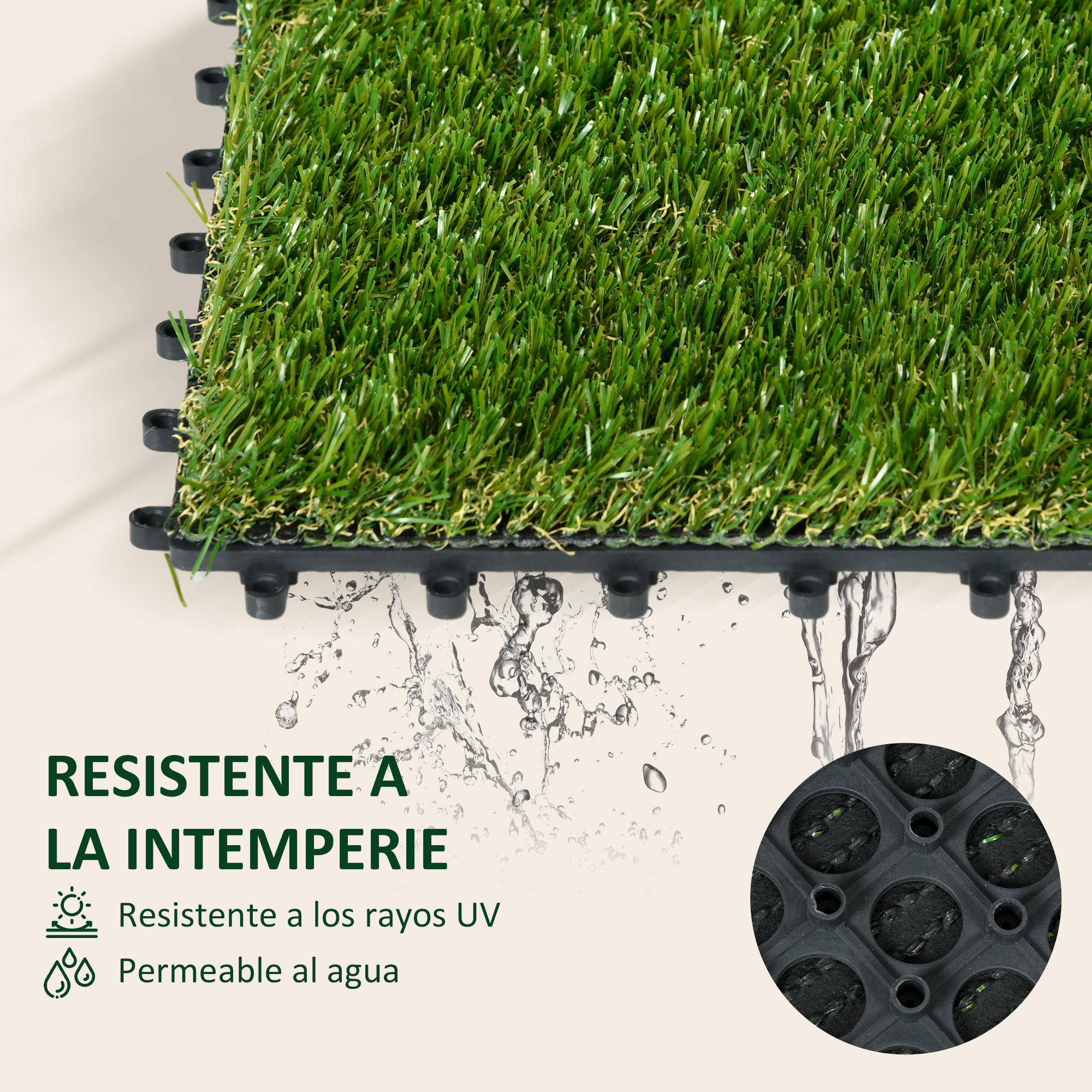 Césped Artificial de 10 Piezas Alfombra Césped Artificial 30x30 cm con Altura de Hierba 25 mm Anti-UV Césped Sintético para Jardín Patio Balcón Verde Oscuro