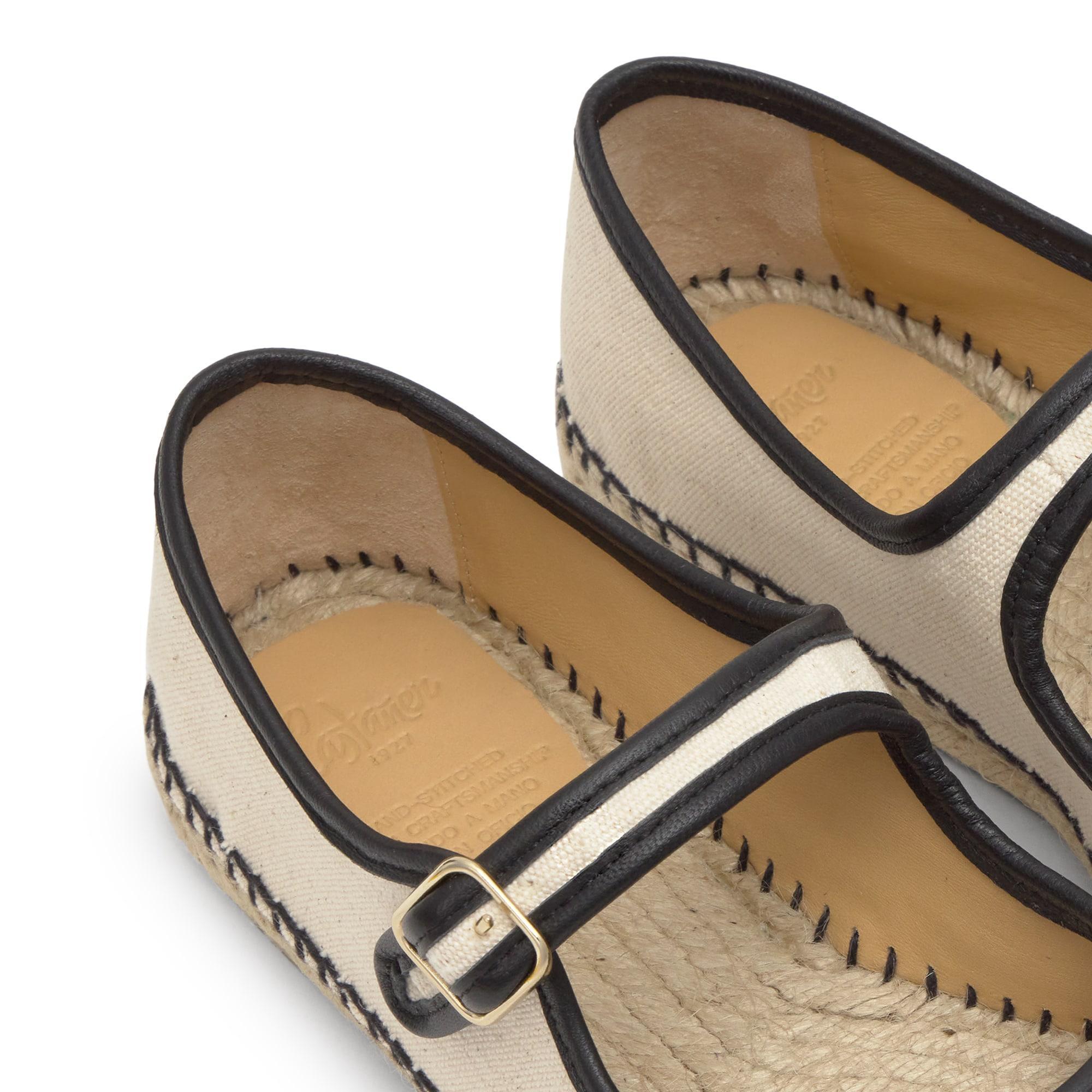 Alpargata plana Padua mary-jane en algodón orgánico con ribete de cuero y hebilla