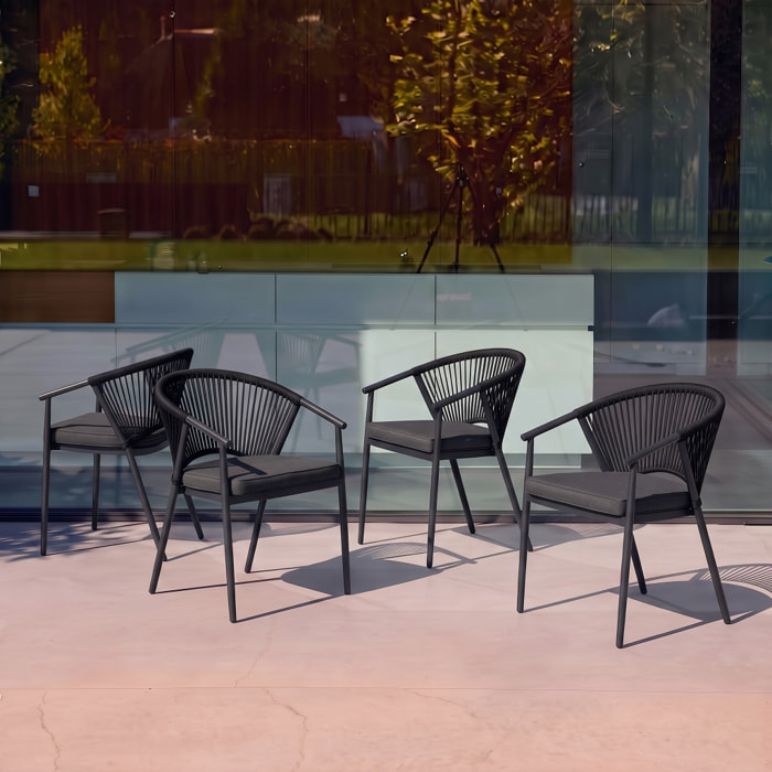Fauteuil de jardin empilable acier et cordes (lot de 4) LIORA