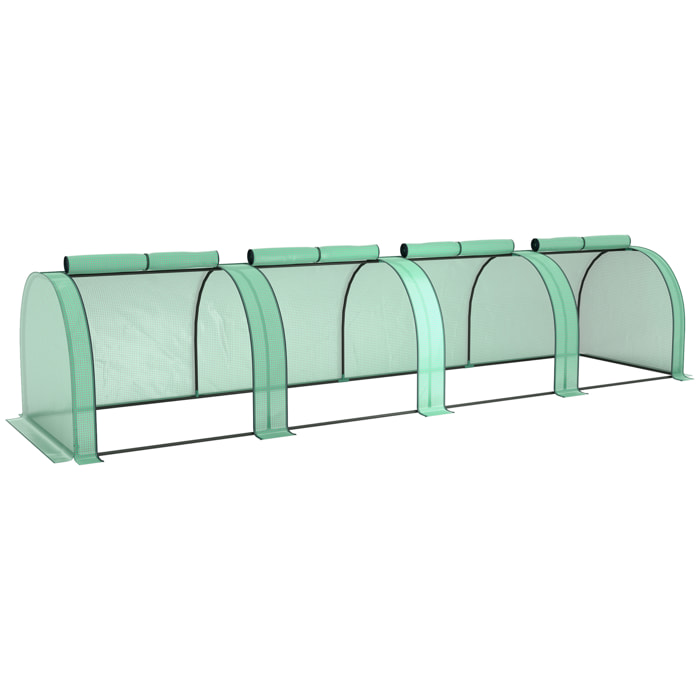 Invernadero Pequeño 395x100x80 cm Invernadero de Jardín con 4 Ventanas Enrollables Marco de Acero para Cultivos Plantas Flores Verde