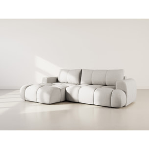 Yulin - Canapé d'angle gauche 4 places convertible avec coffre en tissu bouclette - Gris clair