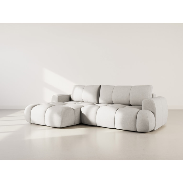 Yulin - Canapé d'angle gauche 4 places convertible avec coffre en tissu bouclette - Gris clair