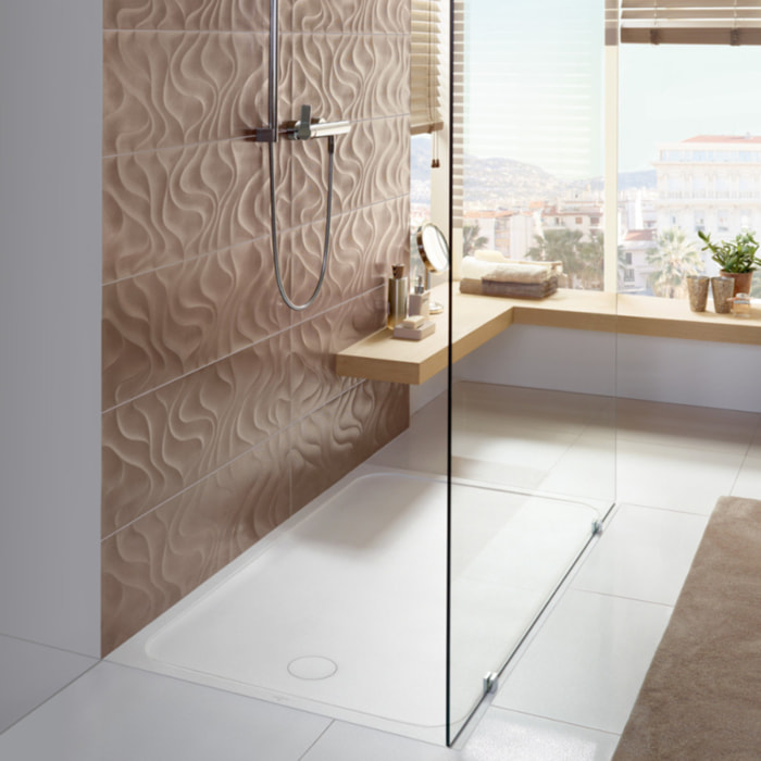 Receveur de douche antidérapant 100 x 100 Lifetime Plus céramique blanc + Bonde chromé brossé