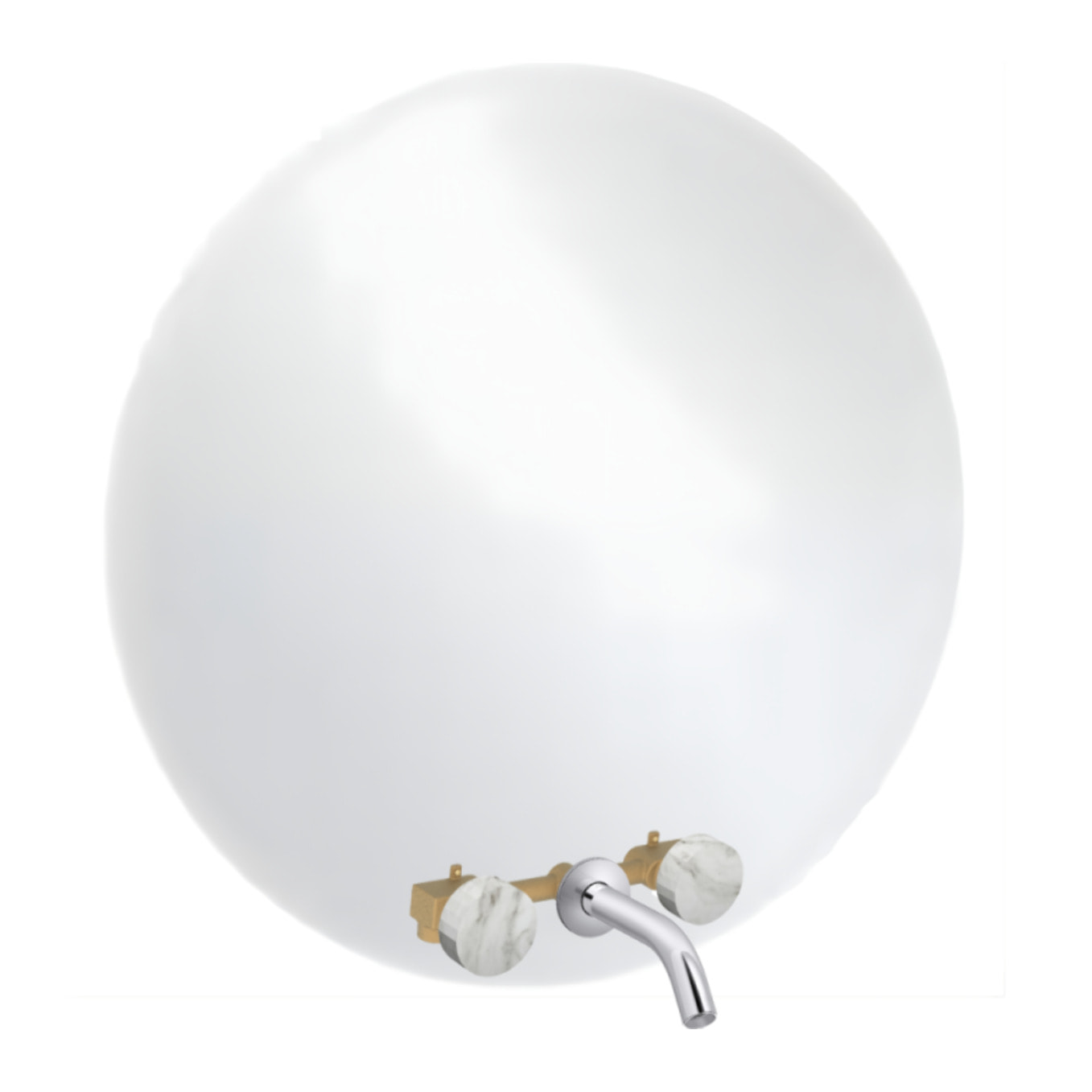 Miroir LED rond 3 trous + mélangeur lavabo encastré 3 trous Grands Boulevards marbre envoûtant et chromé
