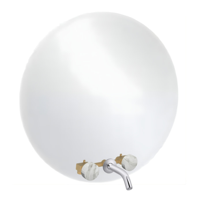 Miroir LED rond 3 trous + mélangeur lavabo encastré 3 trous Grands Boulevards marbre envoûtant et chromé