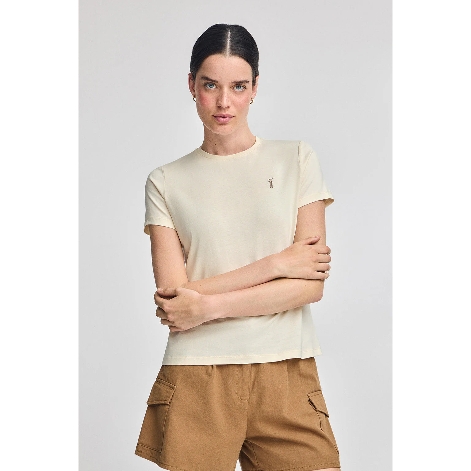 Maglietta ecrù a girocollo e ricamo Rigby Go