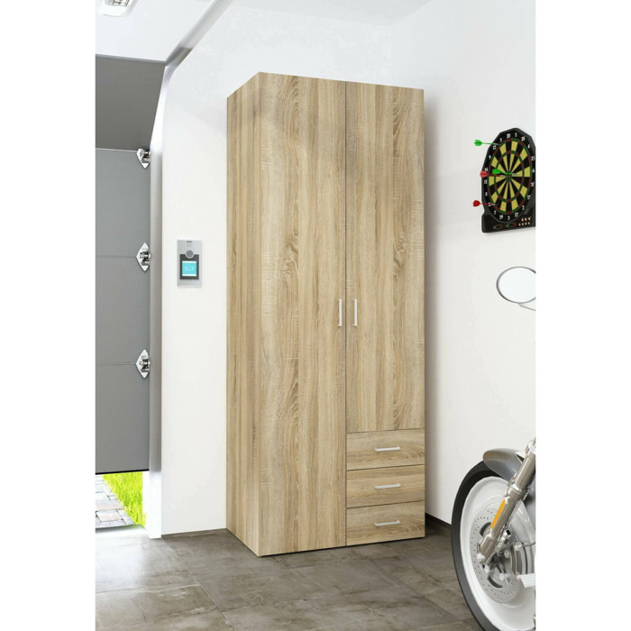 Guardaroba 2 ante Apollina, Mobile camera da letto, Cabina armadio portabiti, Armadio appendiabiti, 78x50 h200 cm, Quercia