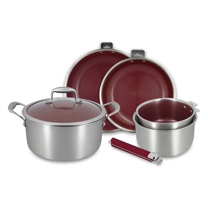 Batterie de cuisine 6 pièces en acier inoxydable lie de vin AGLAE