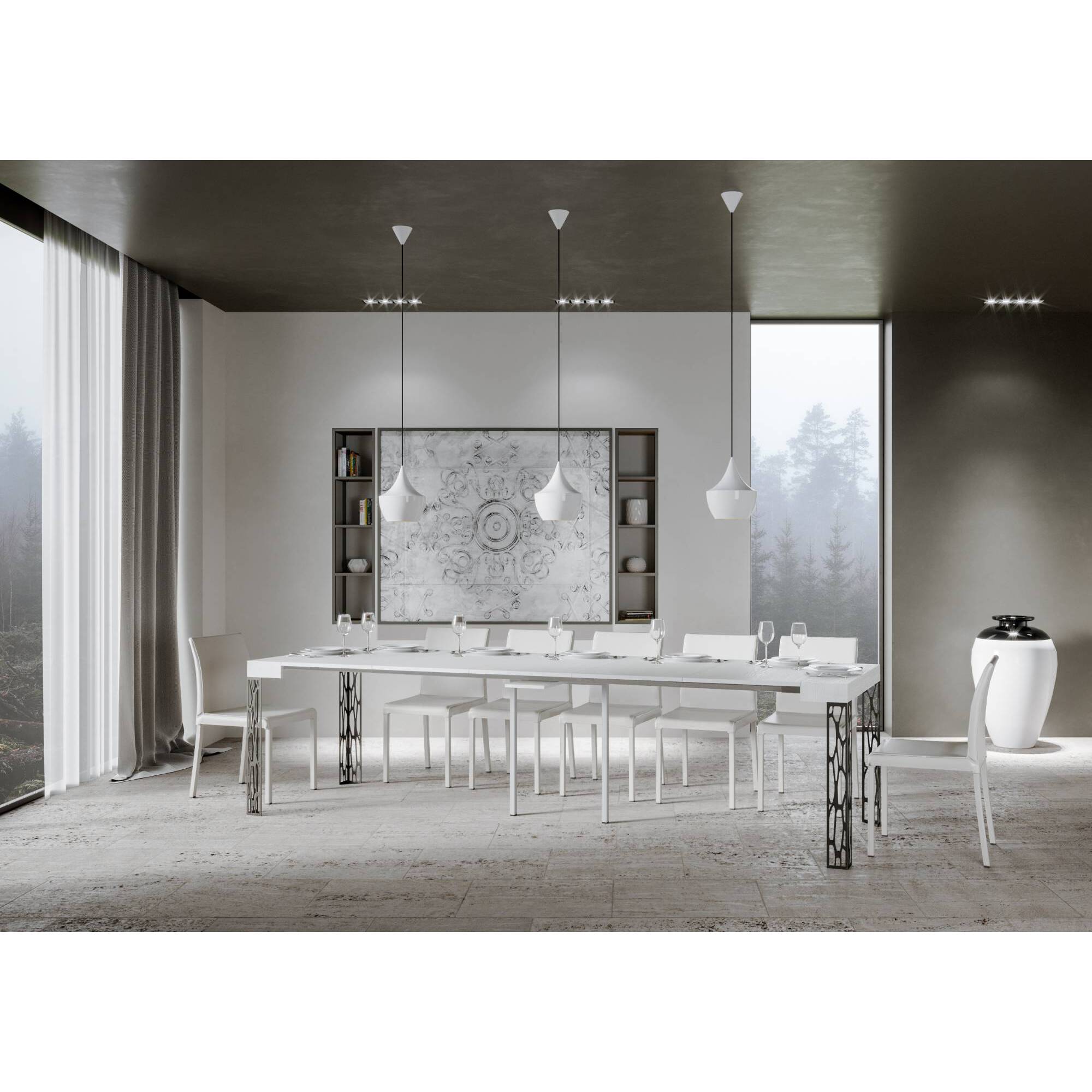 Console extensible 90x40/300 cm Ghibli Frêne Blanc cadre Anthracite